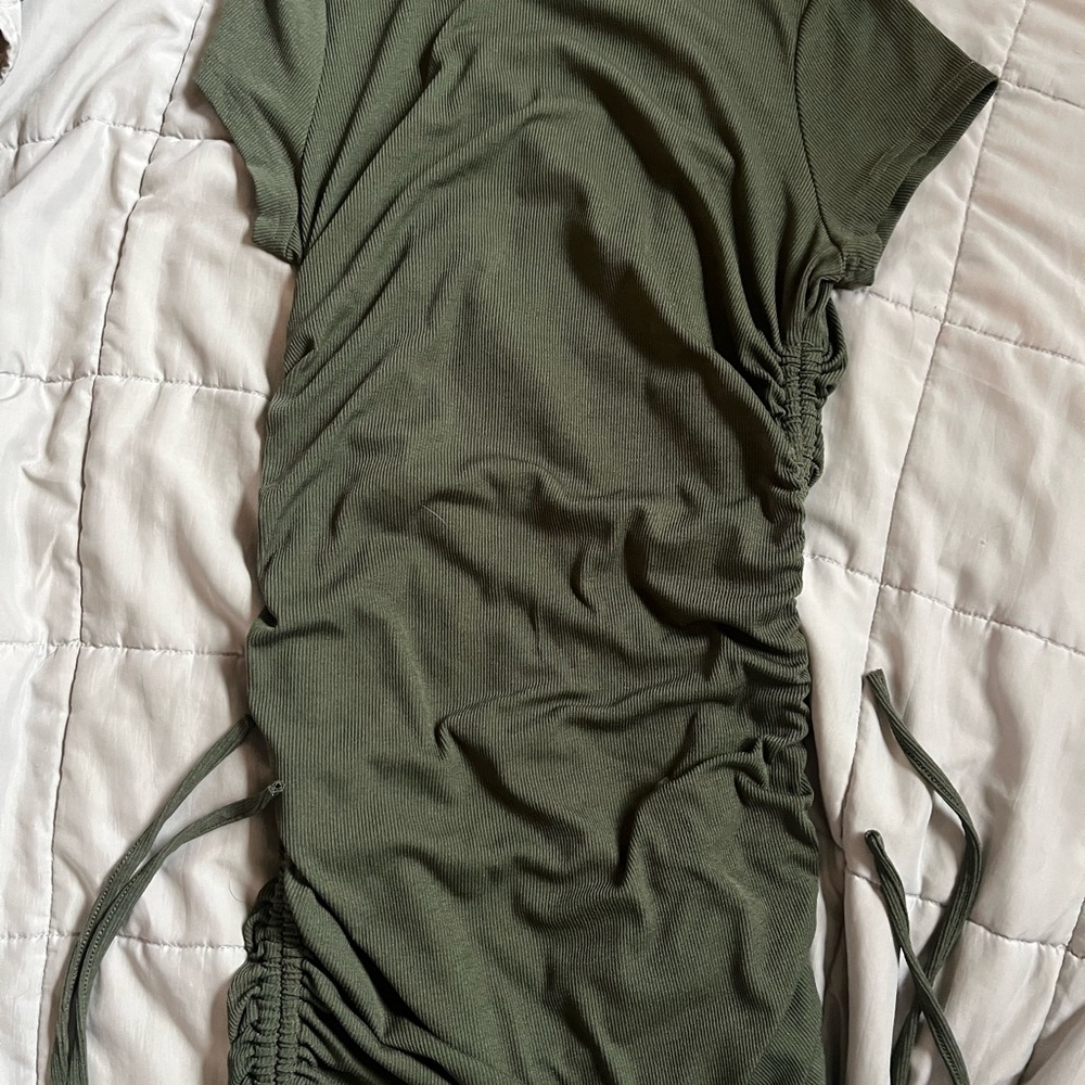 Olive Green Ruched Dress